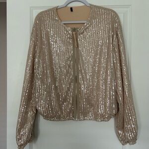 Women’s Sequin bomber jacket w/pockets size large brand new